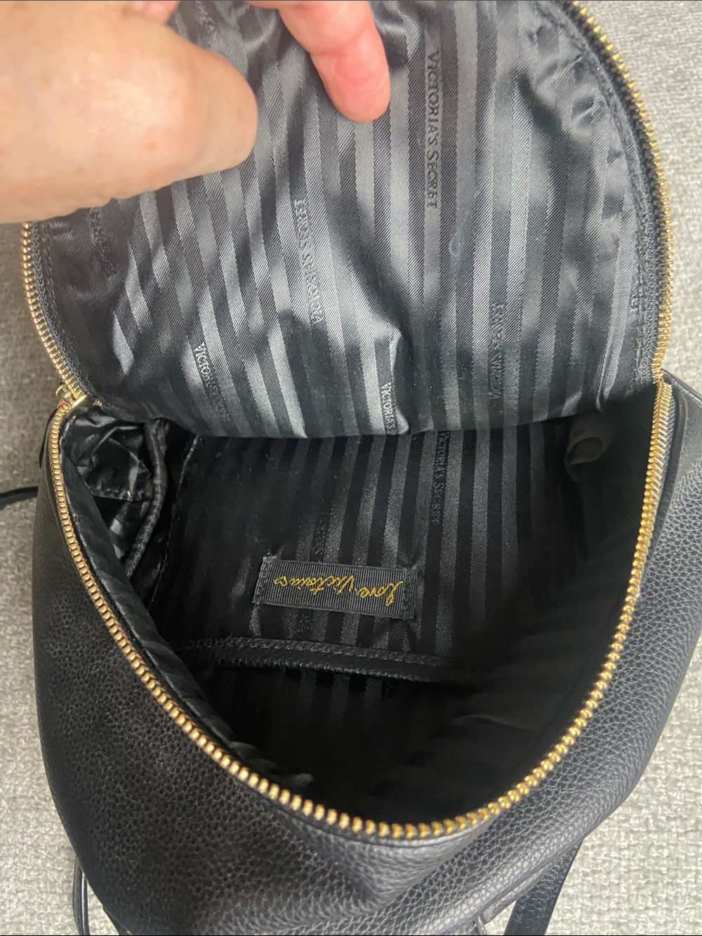 Victoria's Secret Black Quilted Mini Backpack with Gold Accents and Red Detail - Picture 6 of 10